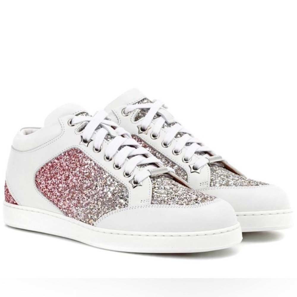 Rare Authentic Jimmy Choo Women’s Platinum Flamingo Sneakers